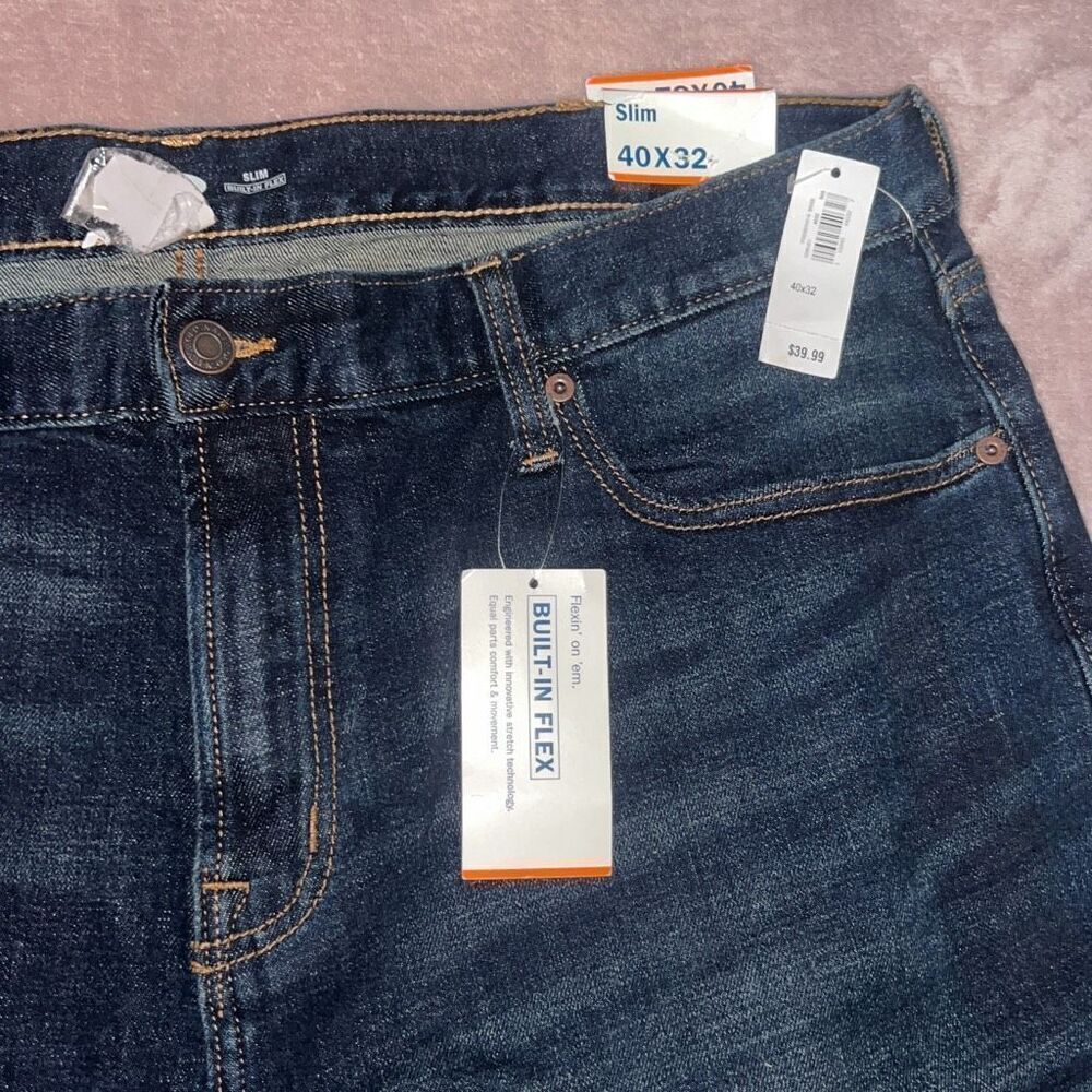Old Navy Mens Slim Built-In Flex Jeans Dark Wash Denim Pants - Picture 9 of 10